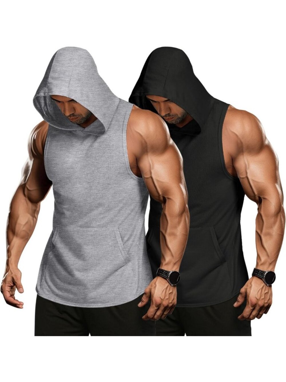 Men's 2 Pack Sleeveless Workout Hoodies - Muscle Cut Off Tank Tops for Gym
